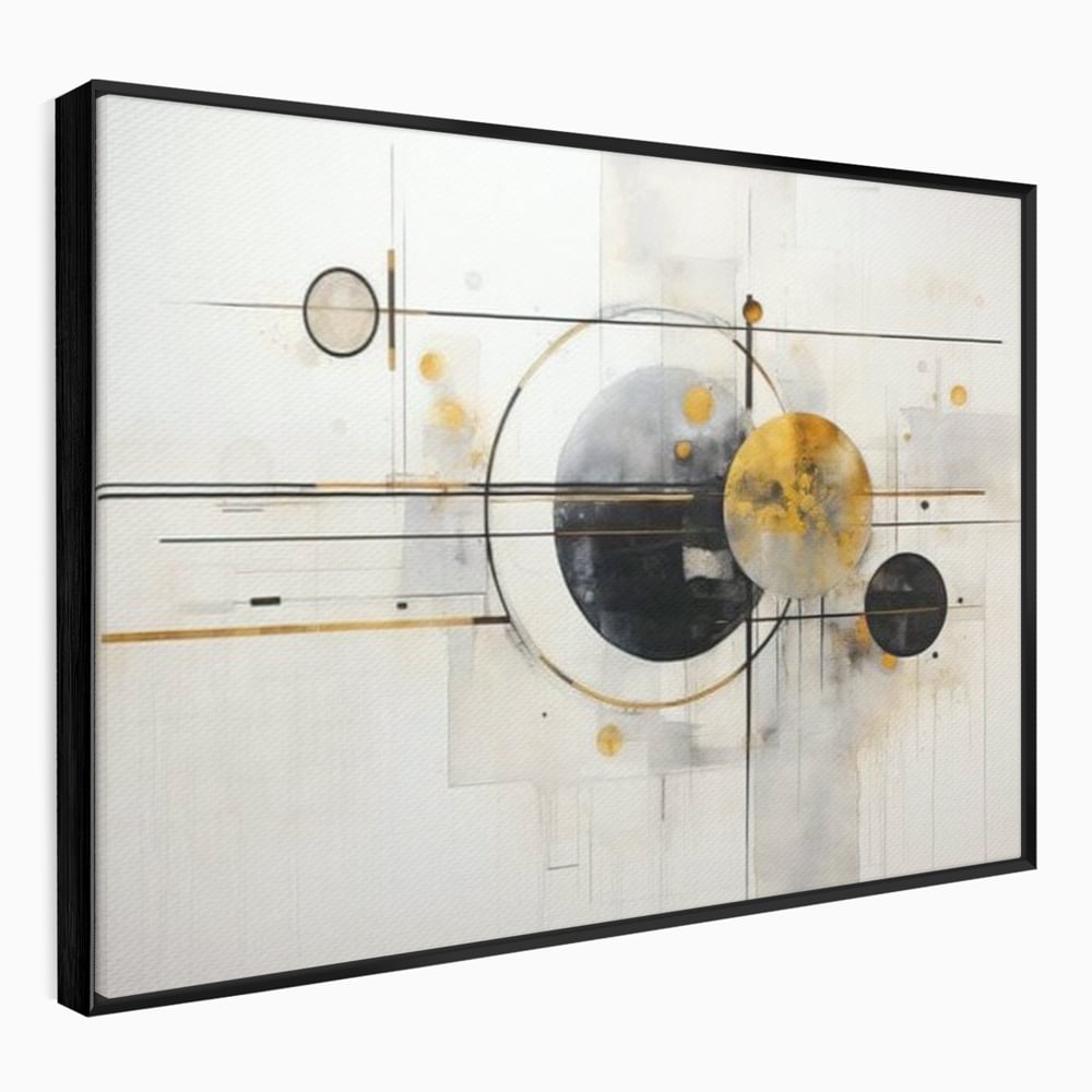 Tablou canvas cu pictura abstracta cu forme geometrice, in rama de aluminiu negru